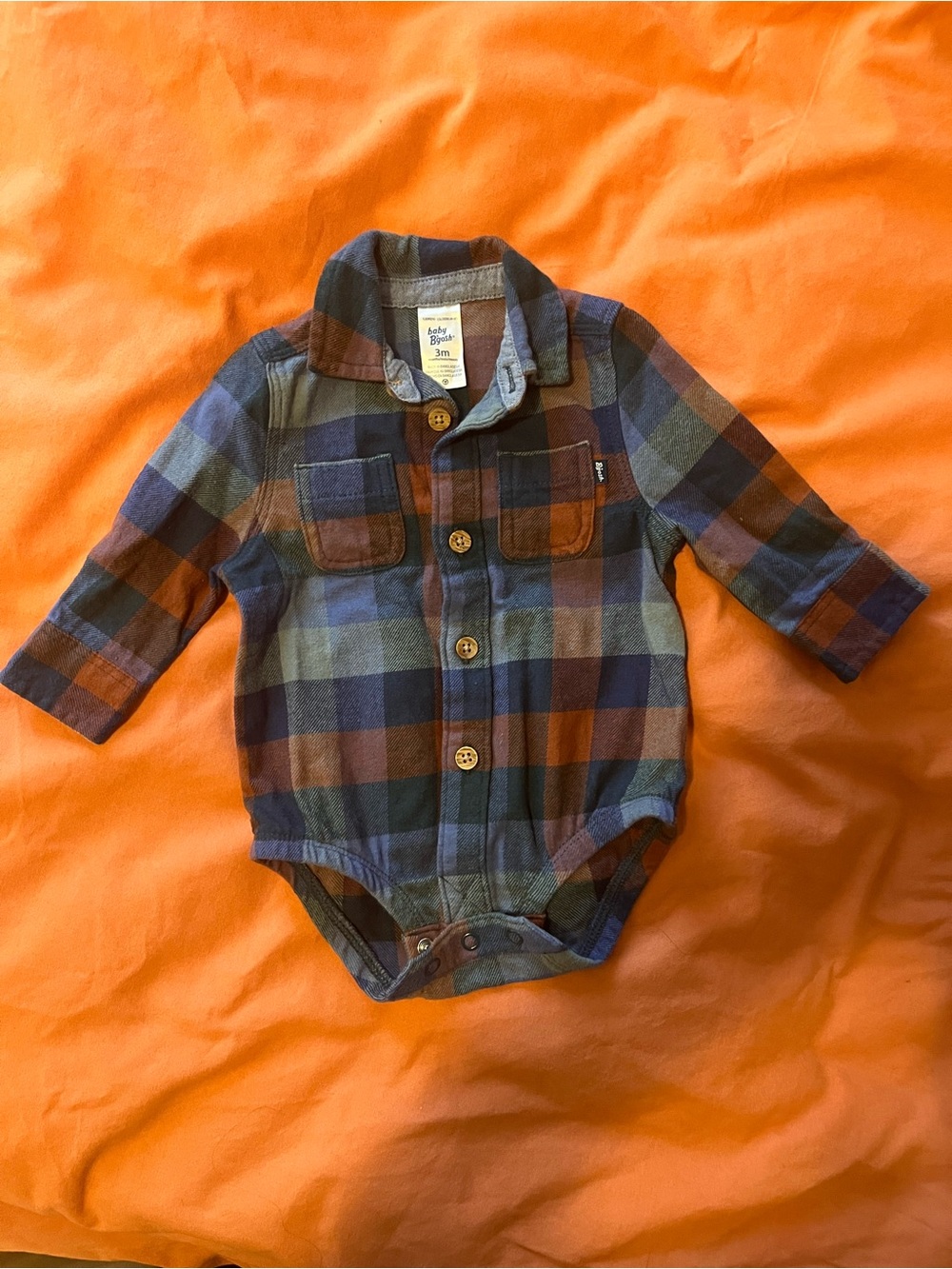 Baby Plaid Button-Up One-Piece Bodysuit - Blue & Brown